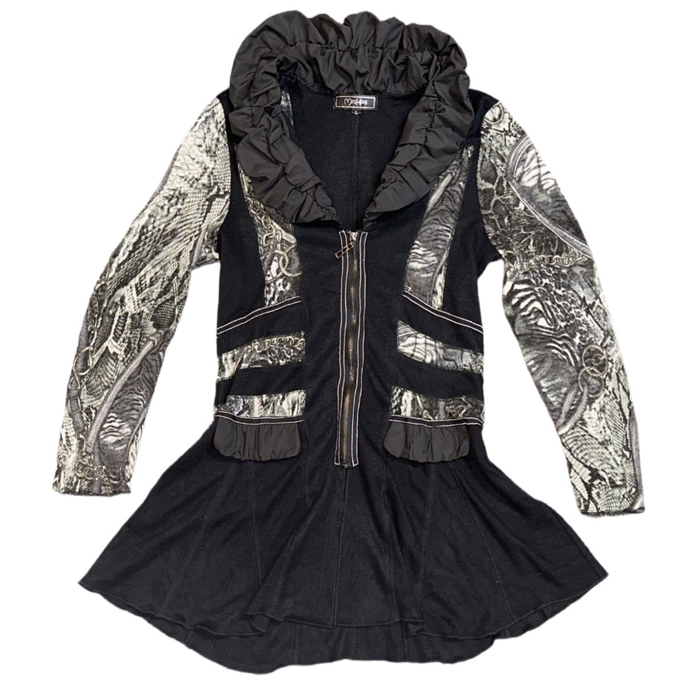 Y2K MINKAS women's black & grey bling reptile print sweater skirt, L.